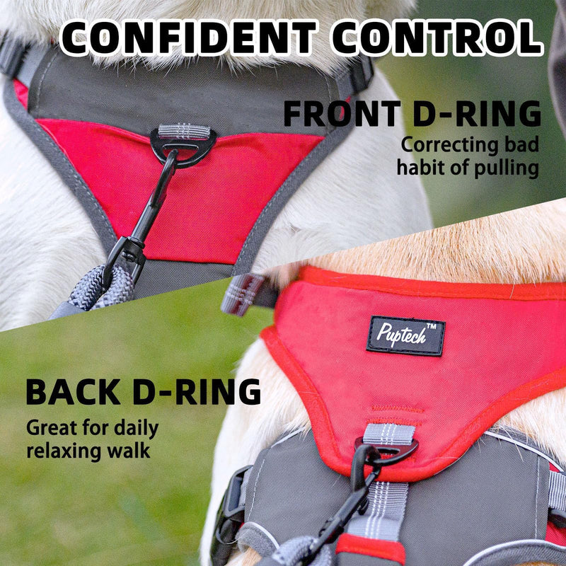 PUPTECK Escape Proof Dog Harness and Leash Set Upgraded No Pull Reflective Dog Vest with Lift Handle, Easy Control Pet Harness for Medium Large Dogs Training Walking Running Red/Grey - PawsPlanet Australia
