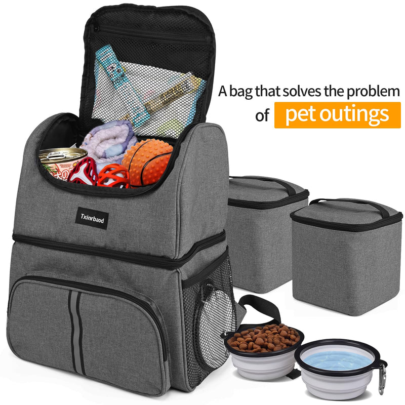 Dog Bags for Traveling Pet Diaper Bag Airline Approved Dog Food Travel Bag with 2 Food Storage Containers Bag Pet Camping Essentials Hiking Accessories Gift Gray - PawsPlanet Australia