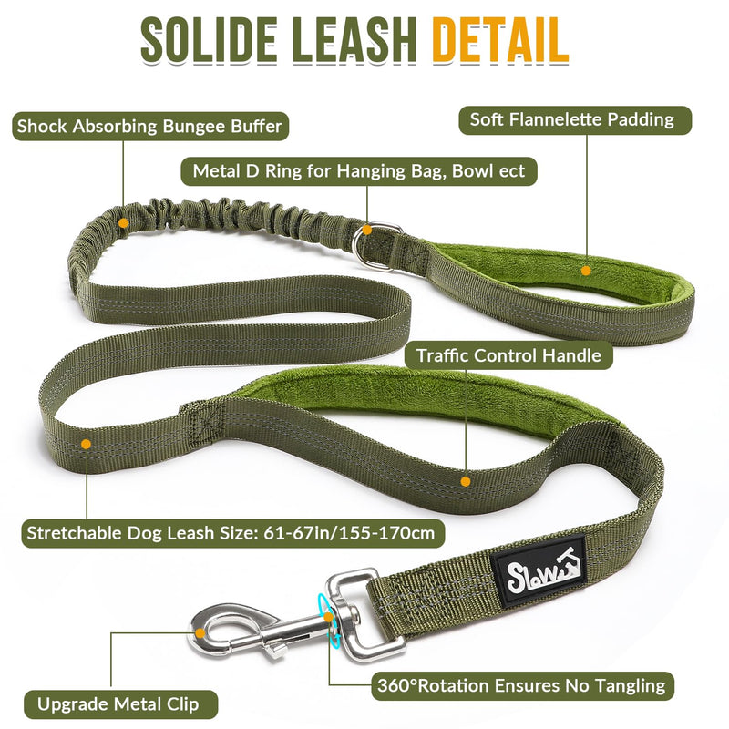 SlowTon No Pull Dog Harness - Heavy Duty Dog Harness and Leash Set for Medium Large Dogs, Reflective Tactical Harness with Soft Padded and Front Clip for Easy Walk and Training (Green L) Green - PawsPlanet Australia