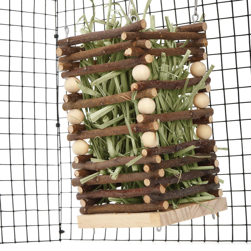 Wood Rabbit Hay Feeder, Hanging Grass Holder with 2 Hooks, Small Animals Feeding Hay Manager for Cage, Bunny Hay Feeder Rack for Chinchilla Guinea Pig Hamster Gerbil - PawsPlanet Australia