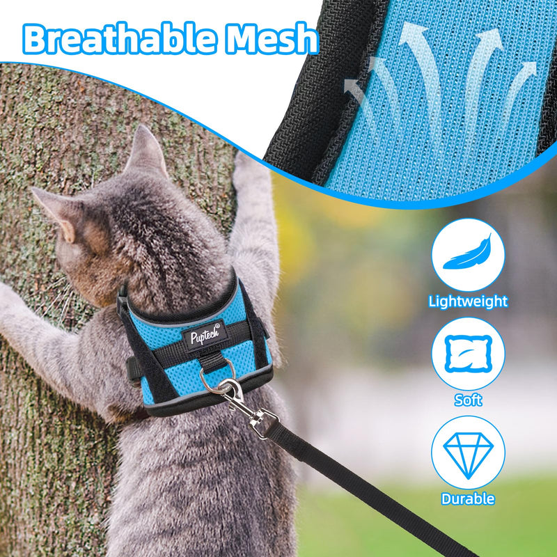PUPTECK Cat Harness and Leash Set Escape Proof, Adjustable Reflective Kitten Jacket Easy Control, Pet Vest Harness for Cats Small Dogs Puppies Walking and Travel Blue - PawsPlanet Australia