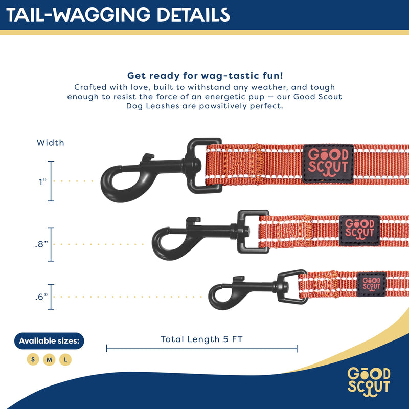 Good Scout 5' Heavy Duty Dog Leash for Small Dogs, Durable Walking & Training Leash for Puppies & Adult Dogs, D-Ring for Waste Bag Storage, Brick - PawsPlanet Australia