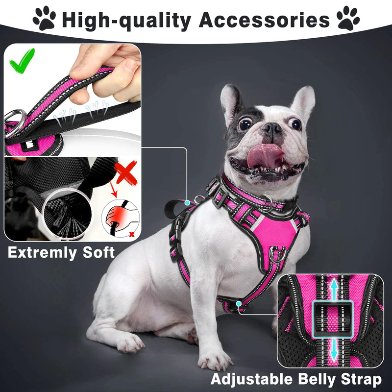 WINSEE Pet Harness Collar and Leash Set, All-in-one Reflective Dog Harness No Pull with Adjustable Buckles for Puppies, Small, Medium, Large, and Extra-Large Dogs (Medium, Rosy) - PawsPlanet Australia