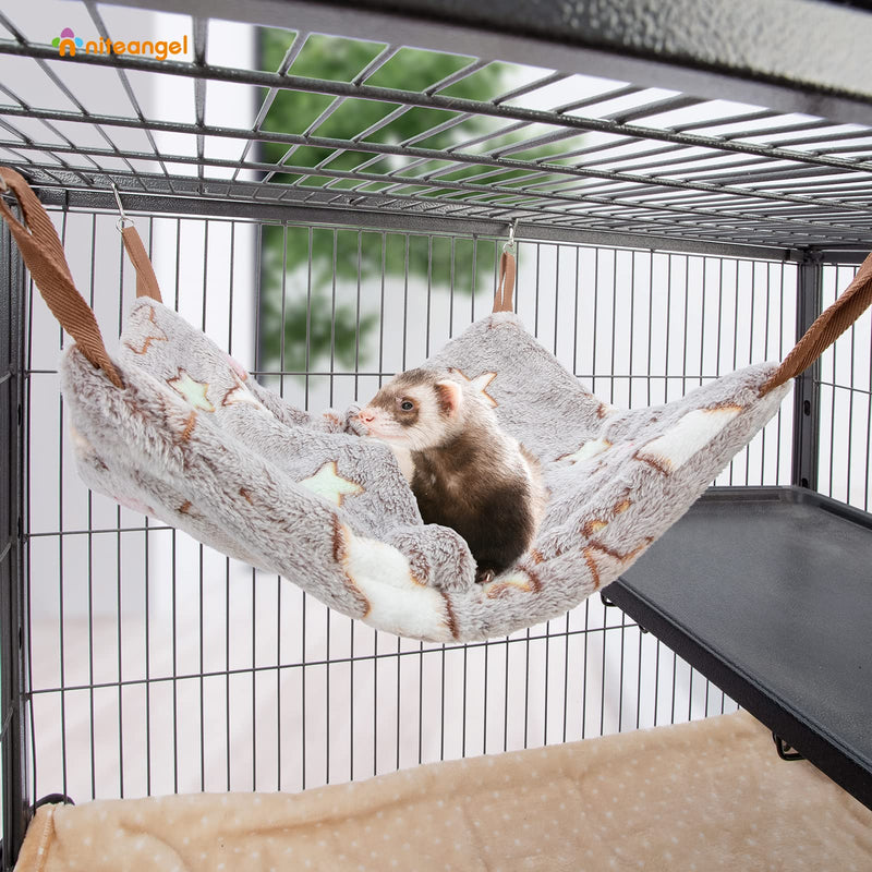Niteangel Hanging Hammock Nap Sack Swing Bag Pet Sleeper for Ferret Rat Sugar Glider and Other Small Animals (Cream, Star) Cream Stars - PawsPlanet Australia