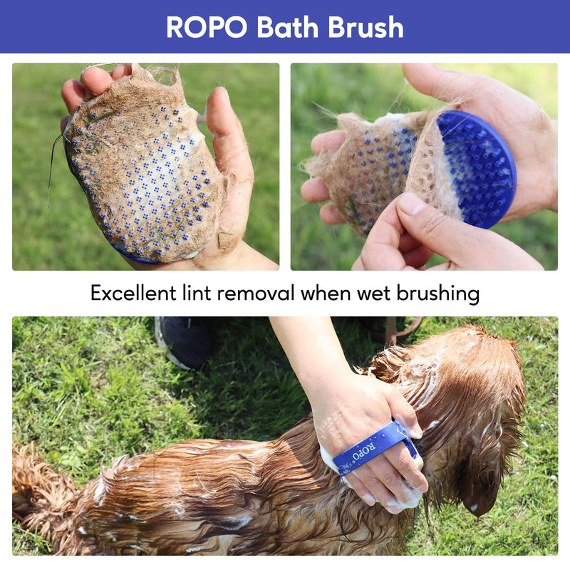 Dog bath brush, ROPO rubber massage pet shampoo brush, used for pet grooming, removing shedding fur, combing tangles and dead fur, suitable for pet dogs and cats (blue) blue - PawsPlanet Australia