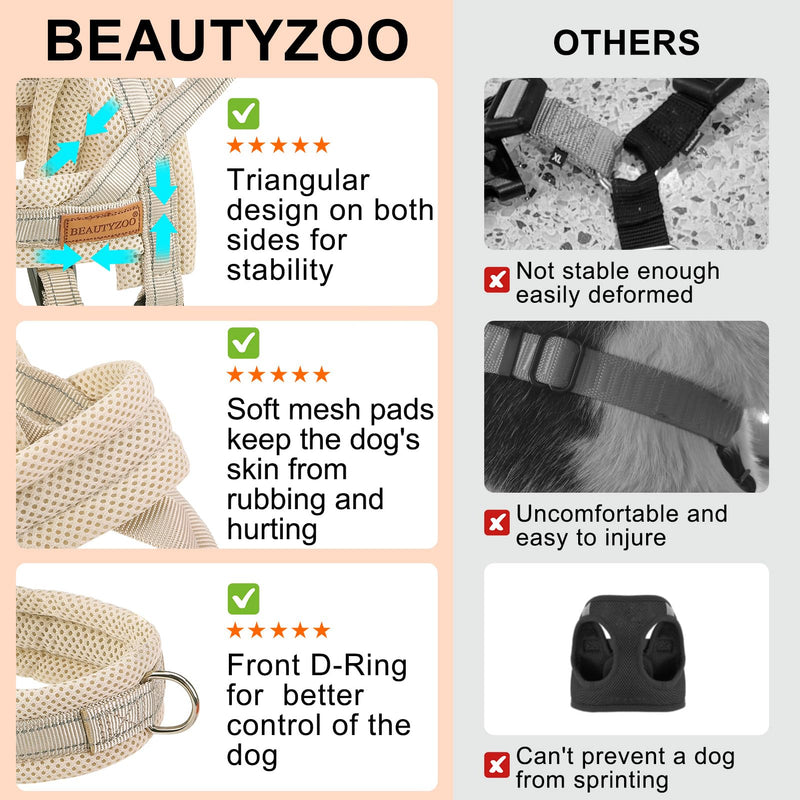 BEAUTYZOO Dog Harness for Small Dogs, No Pull Dog Harness and Leash Set, Soft Escape Proof Puppy Vest Harness with Handle, Reflective Lightweight Step in Harness for Girl Boy Dogs, Beige XS XS: Chest 15"-18" Beige_Mesh - PawsPlanet Australia