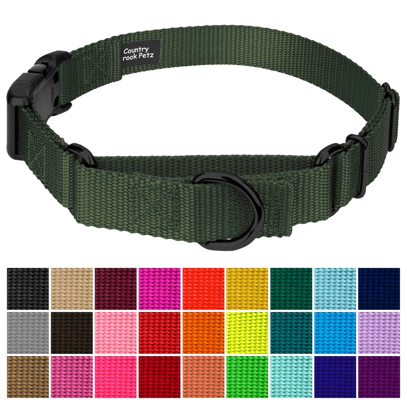 Country Brook Petz Heavy Duty Nylon Adjustable Martingale Dog Collar with Deluxe Buckle for Small Medium Large Breeds - 30+ Vibrant Color Options (1 Inch, Medium, Dark Olive Drab) Medium (Pack of 1) - PawsPlanet Australia