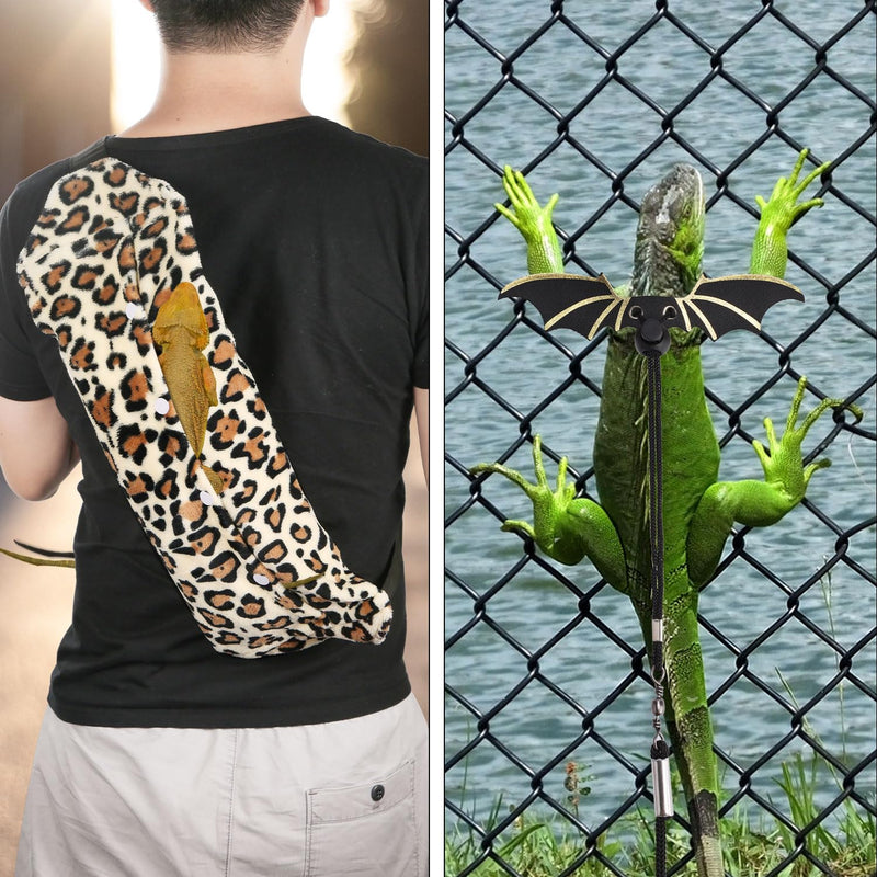 Bearded Dragon Backpack and Leash with Wings, Leather Adjustable Lizard Leash Reptile Carrier Harness Pet Reptile Backpack with Wing Accessories for Outdoor Walking Travel Rest - PawsPlanet Australia