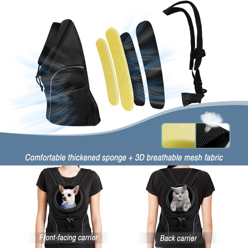 WOYYHO Pet Dog Carrier Backpack Small Dog Front Backpack Ventilated Dog Carrier Back Pack with Storage Pockets, Adjustable Straps & Safety Belt for Travel Hiking Outdoor(Size L: 10-14 lbs, All Black) 2-Solid Black Large(10-14lbs) - PawsPlanet Australia