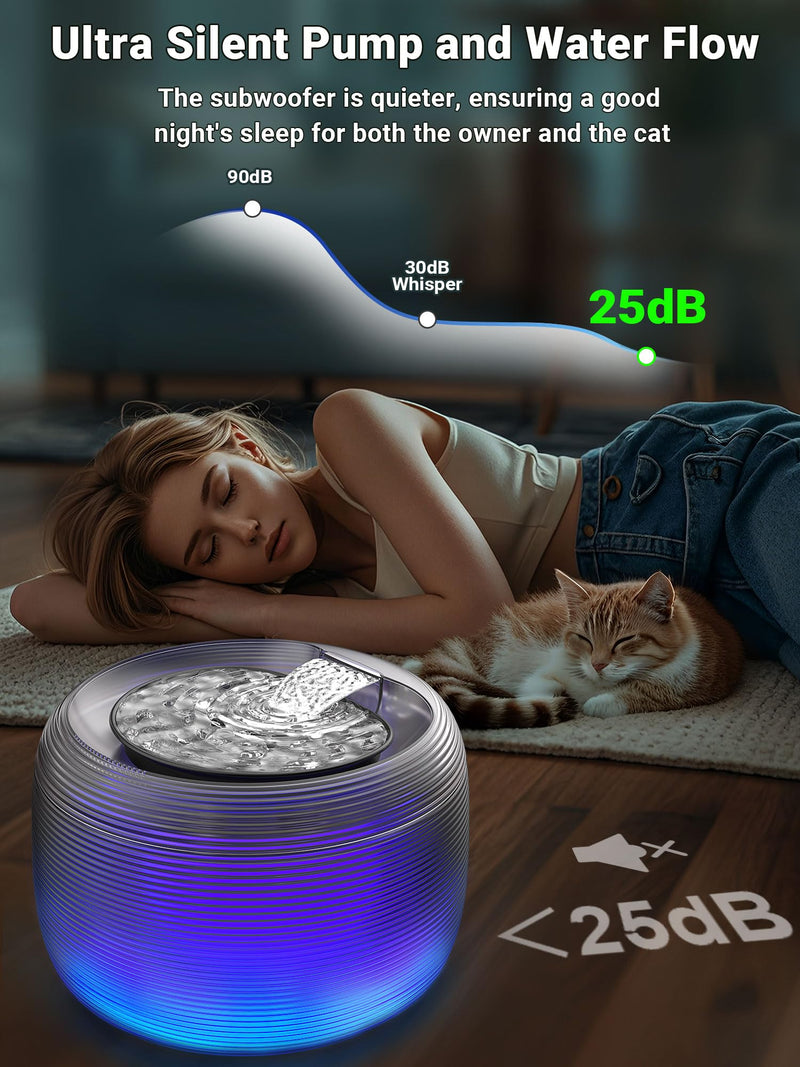 Kastty FS75 Quiet Cat Water Fountain, 3.5L/118oz Large Capacity Pet Water Fountain for Cats Indoor with Water Level LED Light, Easy Cleaning Cat Fountains for Drinking Automatic Dog Water Fountain - PawsPlanet Australia