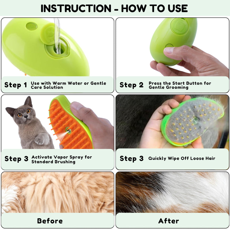 Cat Steam Brush for Shedding, Steamy Grooming Comb with Anti-Static Spray for Cats & Dogs, Gentle Defur Comb for Tangled & Loose Hair, Ergonomic Pet Mist Brush Design, Cepillo de Vapor para Gato Perro - PawsPlanet Australia