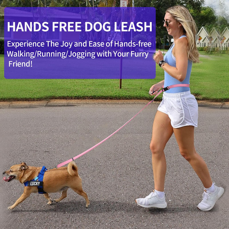 Kazazoo Hands-Free Dog Leash Adjustable Length 5-8 Ft, Waist for Dog Walking, Running for Small &Medium Dogs with Reflective Strips, Ballistic Nylon, Waist Belt, Lightweight Pink M - PawsPlanet Australia