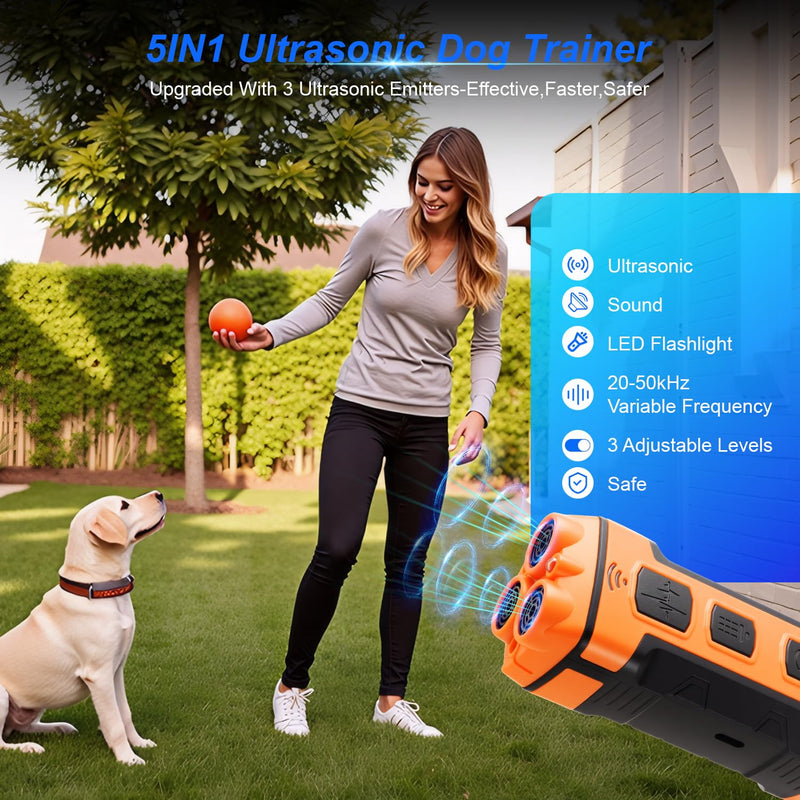 Dog Bark Deterrent Devices Anti Barking Device for Dogs 5in1 Solution for Dog Behavior Problems Safe Portable Flashlight & Beep for Small, Medium & Large Dogs Orange - PawsPlanet Australia