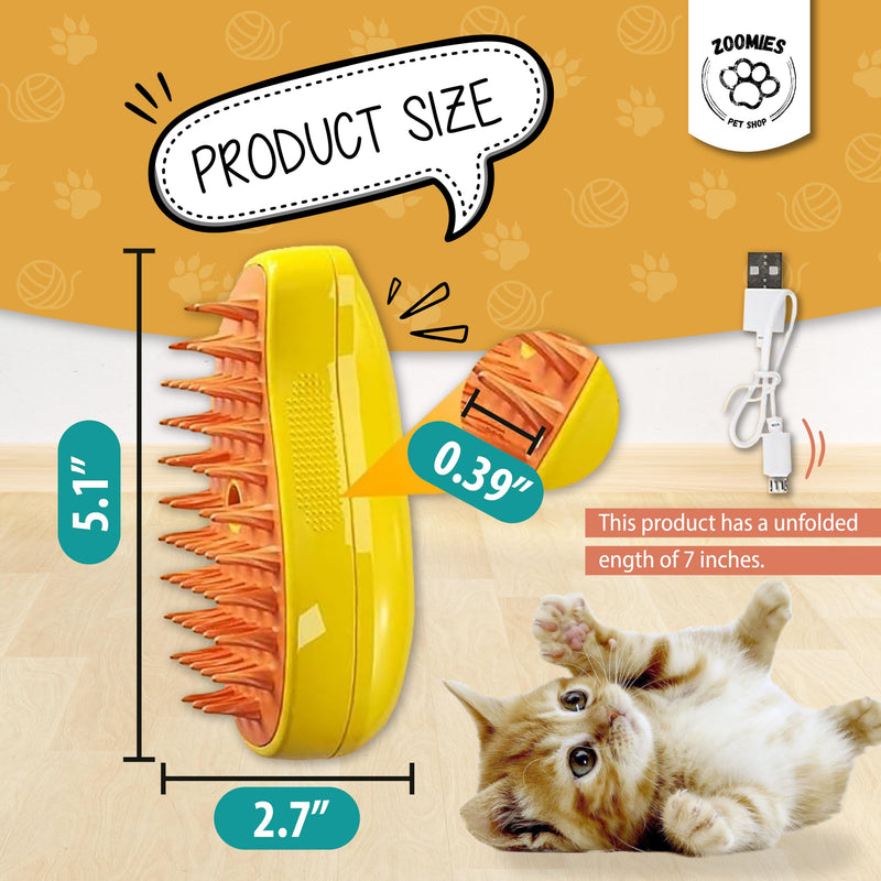 | Cat steam brush for shedding | 3-in-1 Steam brush for cats to remove loose hairs and reduce your cat's stress Yellow - PawsPlanet Australia