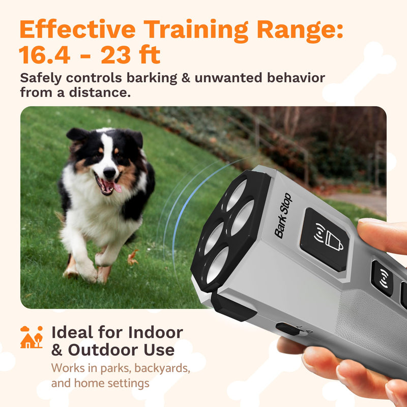 Ultrasonic Dog Bark Deterrent – Rechargeable Anti Bark Device with Dual Frequency & LED Flashlight – Handheld Trainer for Indoor and Outdoor Use (Grey) Grey