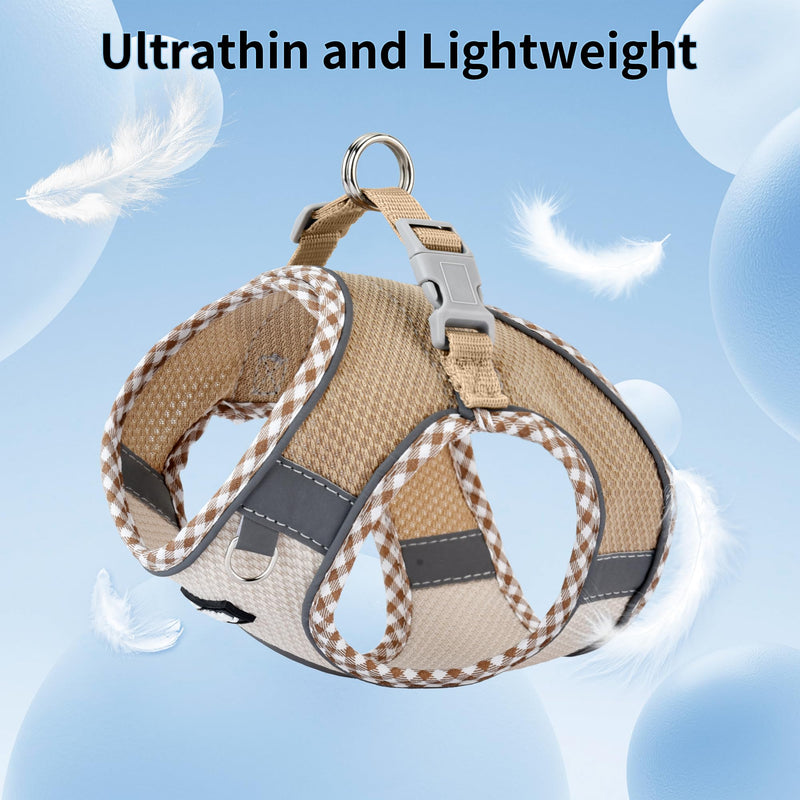 AIITLE Teacup Puppy Harness with Leash - Adjustable Soft Vest with Magic Tape & Reflective Safety Strips, Easy-Put-On for Poodles, Pomeranians - Gym, Hiking, Travel (Brown-Beige, S) Brown-Beige S(Chest: 13.5 - 15") - PawsPlanet Australia