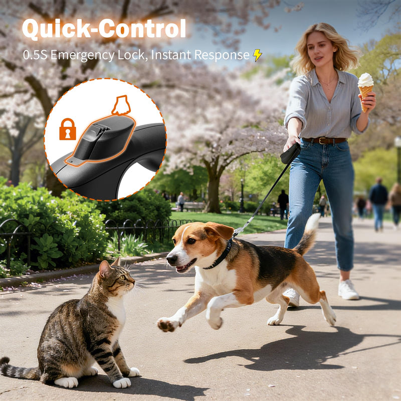 OUTRUN Retractable Dog Leash 16.5 FT Walking Leash up to 55 Lbs, Strong Nylon Tape No Tangle, Heavy Duty One-Handed Brake Lock Perfect for Small & Medium Sized Dogs and Pets Black - PawsPlanet Australia
