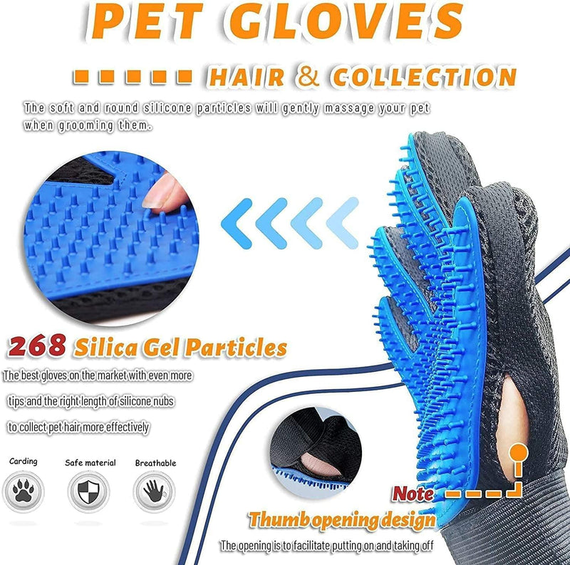 Pet Grooming Glove Hair Remover Brush Gentle Deshedding Efficient Pet Mitt Pet Massage Gloves Left & Right Hand Draw Dogs Cats Horses Long Short Fur (1Pair Left & Right Hand (Blue)) Blue - PawsPlanet Australia