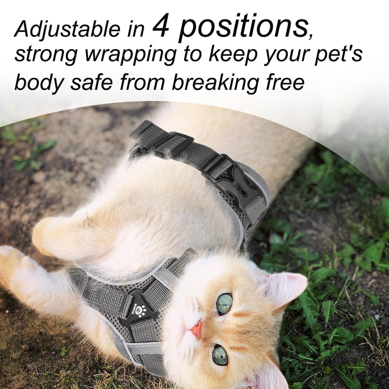 Adjustable Cat Harness and Leash Set, Lightweight Reflective Escape Proof Pechera para Gatos with Breathable Mesh, Cat Walking Harness for Anti Escape That for Travel Training and Walking (Grey, M) - PawsPlanet Australia