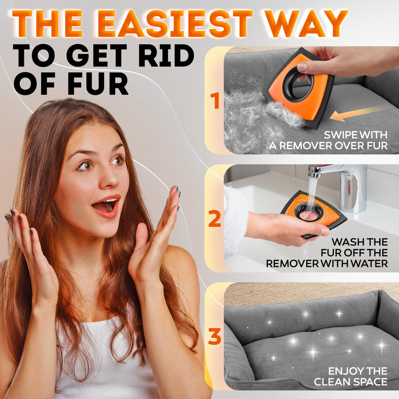 New 2025 Pet Hair Removal Tool - Dog and Cat Hair Remover for Clothes Couch Carpet and Car Detailing Auto Interior-Lint and Fur Cleaning Supplies for Furniture-Ergonomic and Anti-Slip Handle M Orange - PawsPlanet Australia