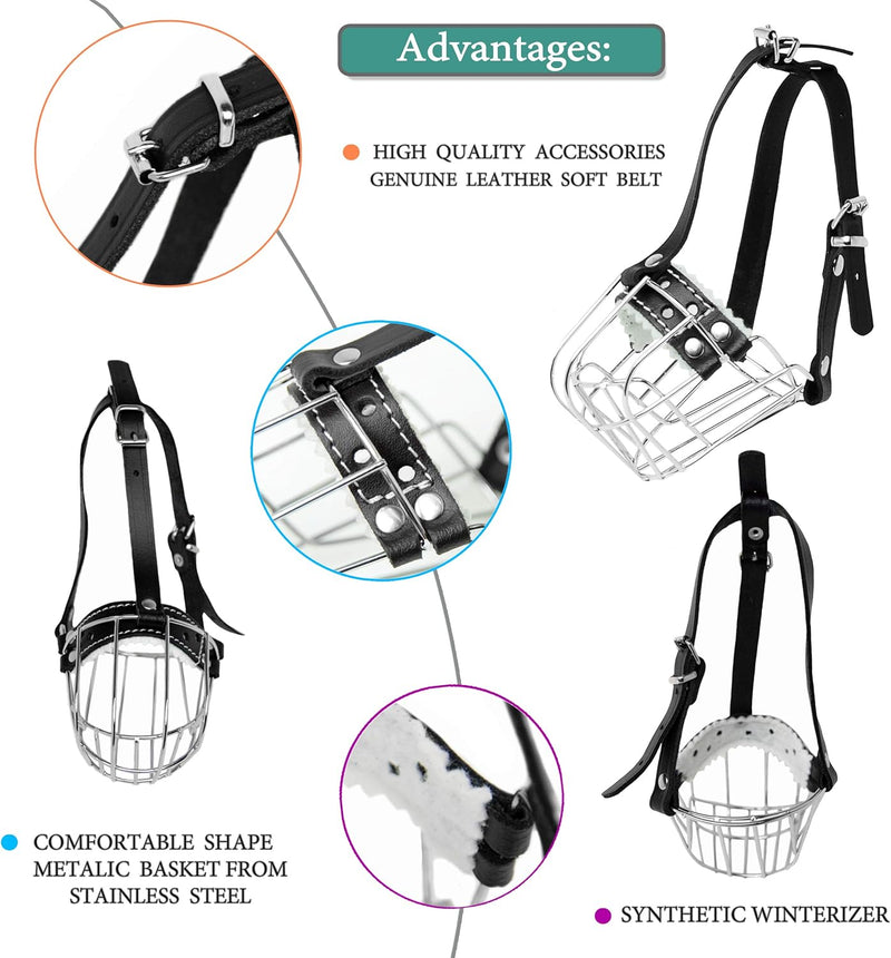 Dog Chrome Metal Muzzles Wire Basket Adjustable Leather Straps Сircumference is 6.6-8.2 in the Length is 1.9-2.3 in0