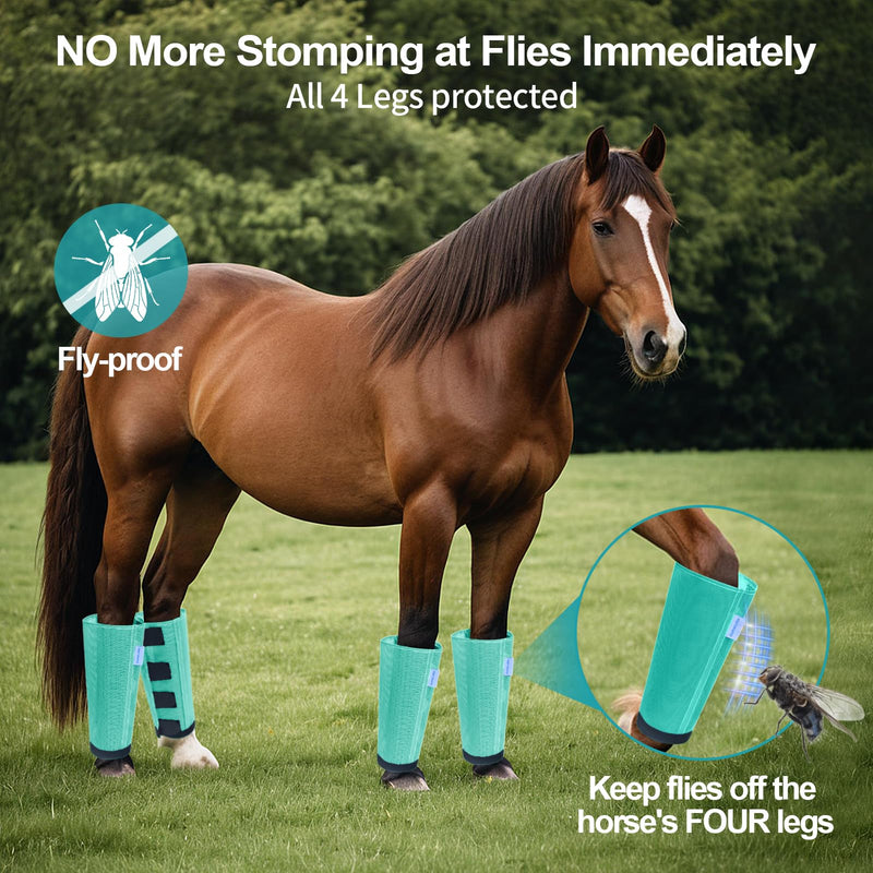 Mesh Horse Fly Boots Set of 4, Loose Fitting Leggings for Horses, Reduce Stressful Stomping, Breathable Adjustable and Universal Fit for 4 Legs, Reliable Stay Put (Mint) Mint