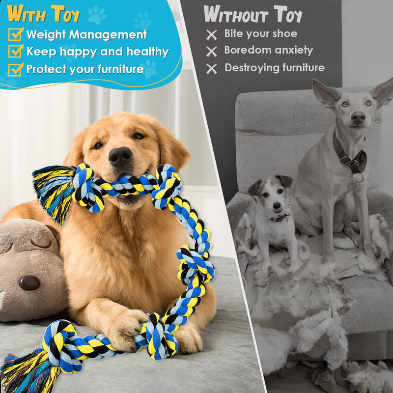 UPSKY Dog Rope Toy for Large Medium Dogs, Dog Chew Toy for Aggressive Chewers, Indestructible 3 Feet 5 Knots Rope Toy, Heavy Duty Tough Dog Toy,Interactive Tug of War Toy for Extra Large Dogs 1.Blue