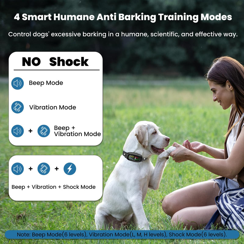 Automatic Dog Bark Collar, Safe Anti Barking Collar with Adjustable Beep Vibration Shock Modes & 9 Sensitivity, IP67 Waterproof Bark Deterrent Device for Large Medium Small Dogs 10-150lbs - PawsPlanet Australia