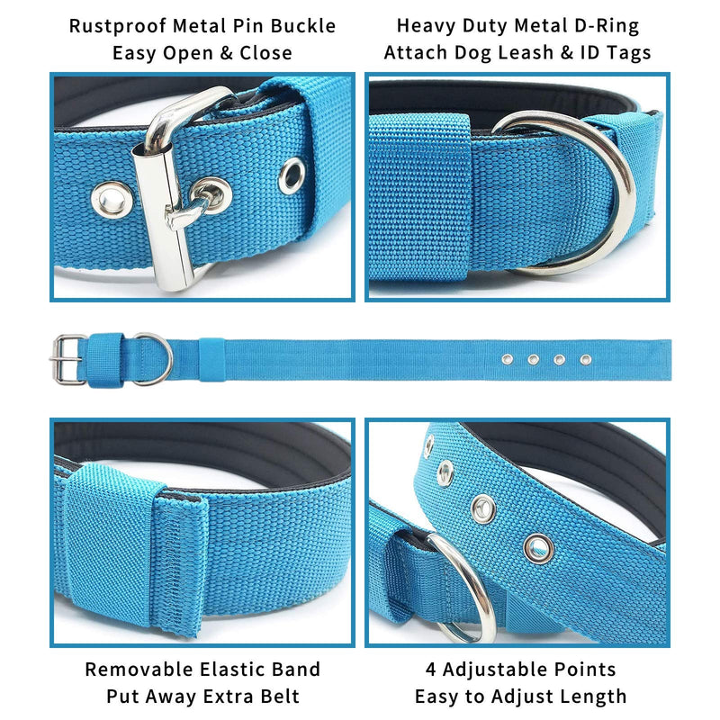 Heavy Duty Tactical Dog Collar - 1.5" Width Military Durable Thick Nylon with Adjustable Metal D Ring & Buckle Working Training K9 Collar for Medium Large Dogs (L(20"-23"), Light Blue) L(20"-23")