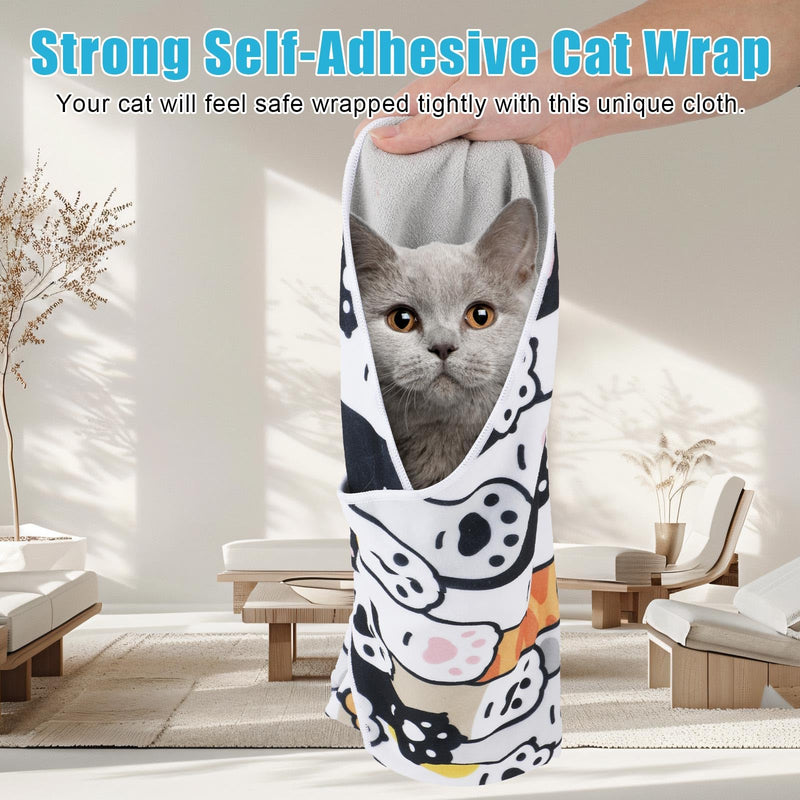 Cat Wrap for Grooming, 19.68x19.68 Inch Soft Cat Swaddle Wrap Multifunctional Self-Adherent Cat Restraint Wrap for Nail Clipping Anti-Bite & Anti-Scratch Pet Calming Blanket for Cats up to 9 Pounds - PawsPlanet Australia