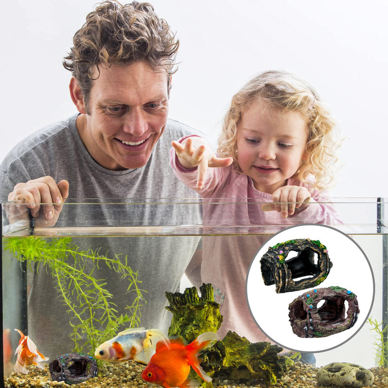 2 Pieces Broken Barrel Aquarium Decorations, Caves Hide Hut Fish Tank Ornaments, Shipwreck Theme Landscaping Hideouts Accessories - PawsPlanet Australia