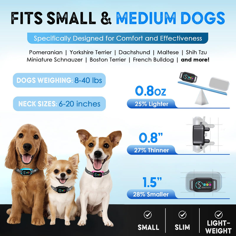 Bark Collar for Small Dogs 5-15 lbs – No Shock Anti Barking Collar with AI Chip – 3 Modes & 5 Sensitivity Levels – Waterproof, Rechargeable, Magnetic Charging – Humane, Effective Training (Black) Black - PawsPlanet Australia