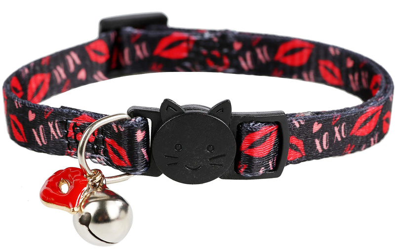 BoomBone Valentines Day Cat Collar Breakaway with Bell and Lip Charm,Puppy Collars for Small Dogs Valentine's Day