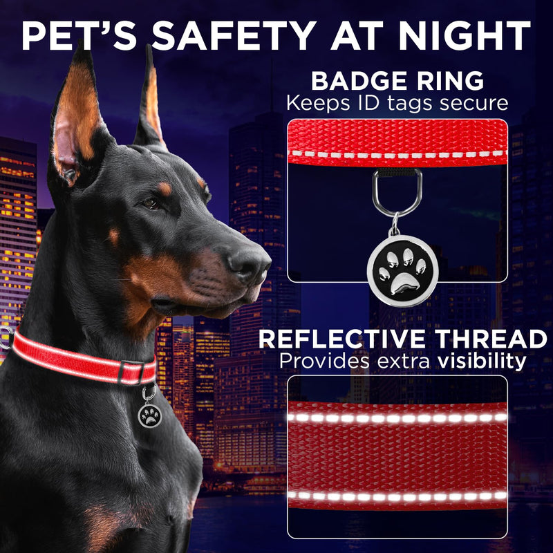 TECEUM Reflective Dog Collar – Red – L – Basic Nylon Pet Collar – Quick Release Buckle – Fits Small, Medium and Large Dogs, Puppies, Cats – ESA & Service Dog Options - PawsPlanet Australia