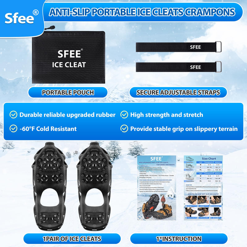 Sfee Crampons Ice Cleats for Shoes and Boots, 28 Steel Shoe Spikes Ultra-Grip Ice Cleats for Men Women Non-Slip Snow Traction Ice Grippers for Shoes and Boots for Walking, Hiking, Climbing, Fishing Large - PawsPlanet Australia