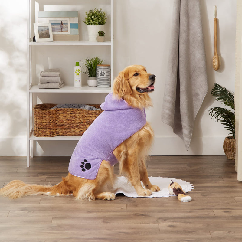Bone Dry Pet Robe Collection, Embroidered Absorbent Microfiber Bath Robe with Adjustable Closure, for Dogs & Cats, Large, Lavender - PawsPlanet Australia