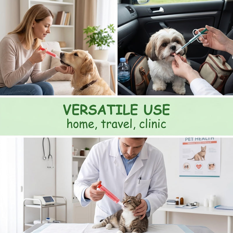 2-pack of tablet dispensers for cats, round handle medication dispenser, small and portable for pills and soft capsules, for pets, one-piece design