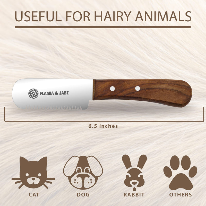 FLAMIA & JABZ Professional Dog Grooming Hand Stripping Knife, Stripper Trimmer Tool, Red Meranti Wooded Handle Non Slip Grip with Tripping Stainless Steel Blade (Coarse, Right Handed) Coarse