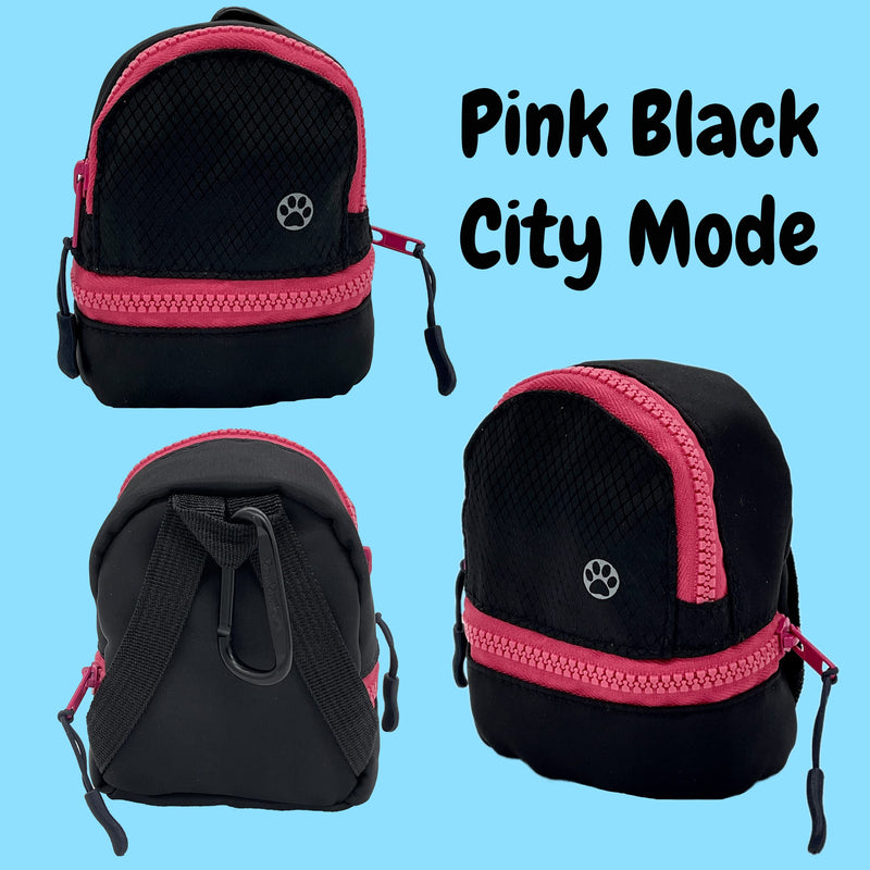 LLC Dog Backpack, Cat Backpack, Small Carrier | Clip on Harness or Leash, Fun Pet Treat Holder, Toy Bag, or Waste Dispenser | OG Neon Series Color (Pink Black City Mode) - PawsPlanet Australia