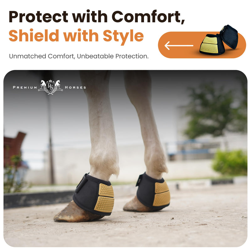 Bell Boots | Prevent Horses from Injury | Professional Bell Boots for Horses with Superb Protection, Durability, Comfort, Relaxable & Lightweight Large GoldLine Black - PawsPlanet Australia