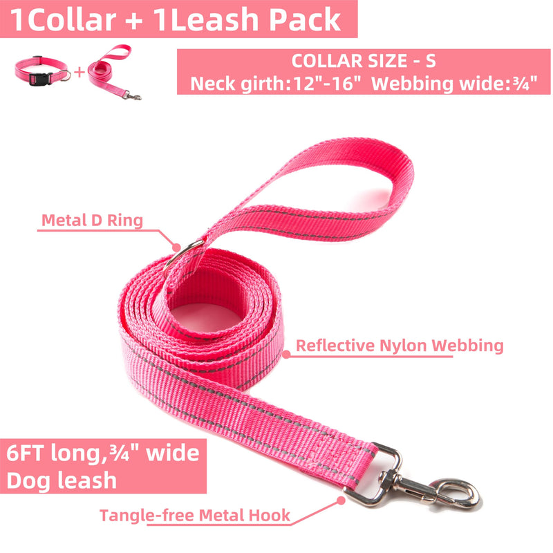 Dog Collar and Leash Set for Small,Medium,and Large Dogs,Ajustable Reflective Nylon Dog Collars and Leashes with Quick Release Buckle,Pink S(Collar+Leash) Small (Collar+Leash) Pink Collar+Leash - PawsPlanet Australia