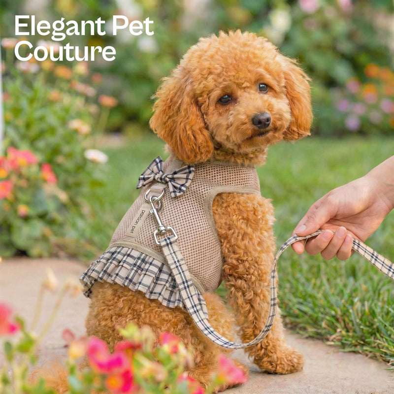 Parisian Pet Plaid Khaki Dog Harness Dress - Breathable No Pull Puppy Dress with Leash Ring - 100% Mesh Fabric Harnesses for Dogs - Soft Padded Step in Pet Vest - Dog Harness for Large Sized Dogs L Plaid/Khaki Dress - PawsPlanet Australia