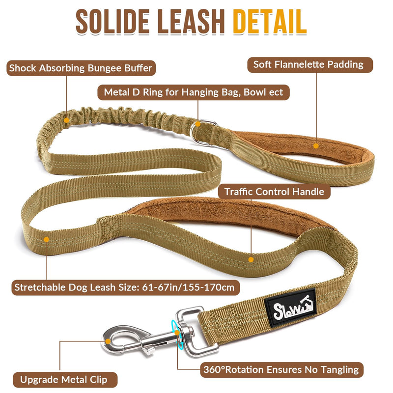 SlowTon No Pull Dog Harness - Heavy Duty Dog Harness and Leash Set for Medium Large Dogs, Reflective Tactical Harness with Soft Padded and Front Clip for Easy Walk and Training (Tan L) Tan - PawsPlanet Australia