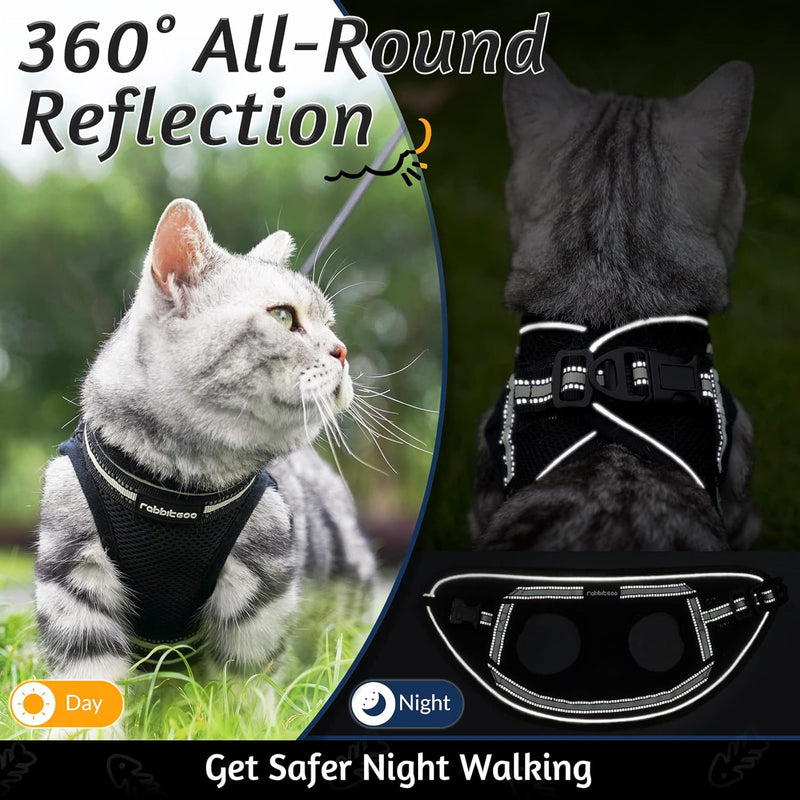Cat harness with leash - Cat Harness - Cat harness for Maine Coon and for large cats - Cat leash - 1 piece (Schwartz S) - Cat harness with leash for GOOD QUALITY - PawsPlanet Australia