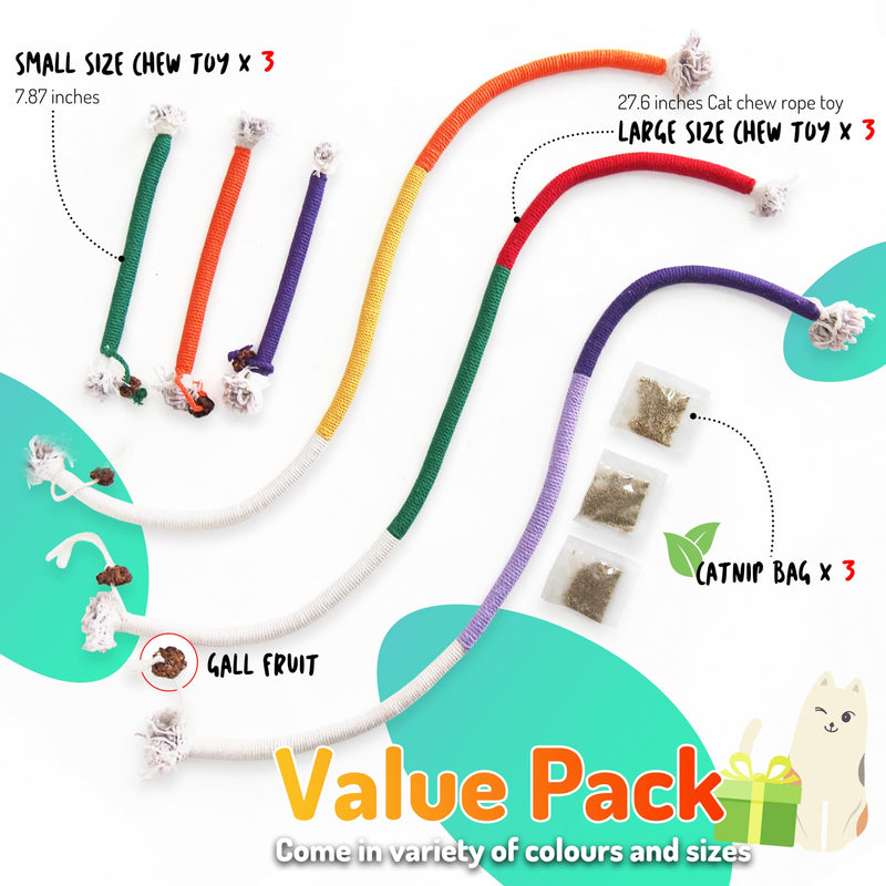 Cat Chew Toys 6PCS Sisal Ropes Plus 3 Bags of Catnip, Toys for Indoor Cats Teeth Cleaning Toys for Kitten, Bite Resistant Catnip Toys Interactive Cat Nip Kitty Kicker Toys for All Breeds - PawsPlanet Australia