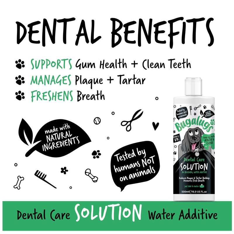 BUGALUGS Dog Breath Freshener Dental Care Water Additive. Clean Teeth, Healthy Gums & Fresh Breath - Natural Dog plaque remover & tartar remover for teeth - No Brushing Needed 500ml Additive - PawsPlanet Australia