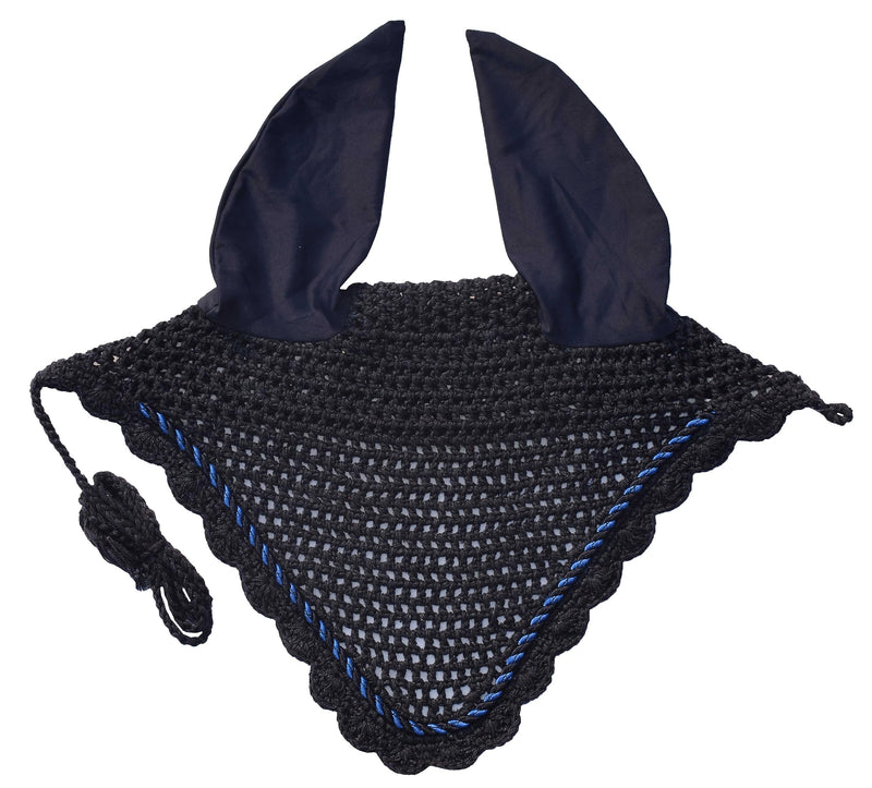 Elegant Horse Ear Bonnet, Fly Veil & Fly Mask – Superior Fly Protection with Style and Comfort for Every Ride (Navy Blue, Horse/Full)