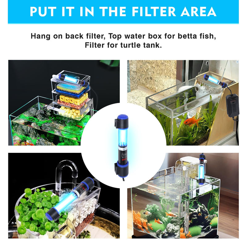UV-C Aquarium Clean Light with Timer, Mini 3W 5W 7W 9W 11W Submersible Algae Clean Light Water Green Clean Fish Tank Water Clean Lamp for Sump Pond Filter Tank (5W Timer) Timer 5w - PawsPlanet Australia