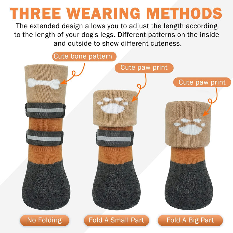 SCENEREAL Anti Slip Dog Socks Boots, Dog Shoes for Hot/Cold Pavement Snow Rain Days, Waterproof Grip Doggy Booties for Hardwood Floor, Winter Paw Protectors for Small Medium Large Senior Old Dogs S(1.94"x1.54")(Paw L*W) Khaki - PawsPlanet Australia