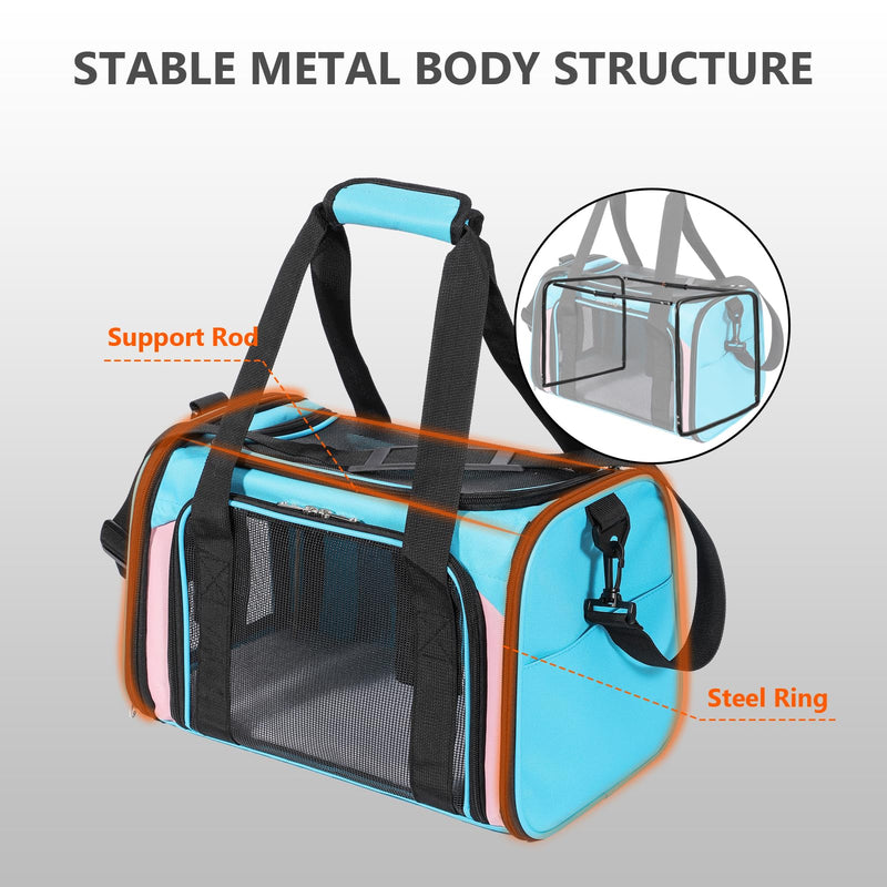 Cat Carrier, Dog Carrier, TSA Airline Approved Pet Carrie for Small Medium Cats, Dog Puppy Carriers for Small Dogs (Blue&Pink, One Size) - PawsPlanet Australia